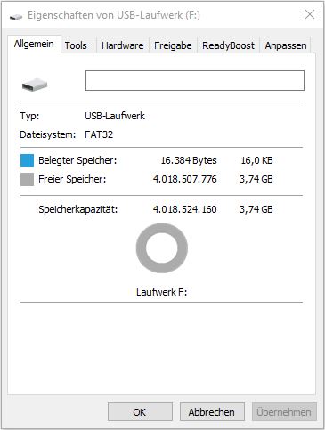 Speichergröße unter Windows