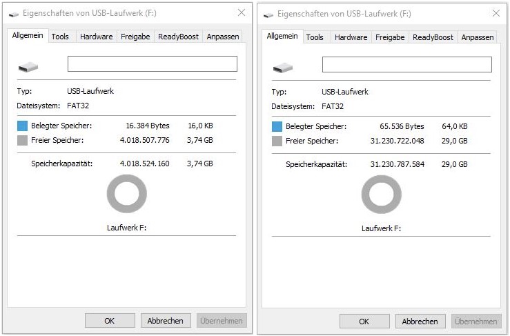 USB-Stick Kapazitätsangaben Gigabyte und Megabyte