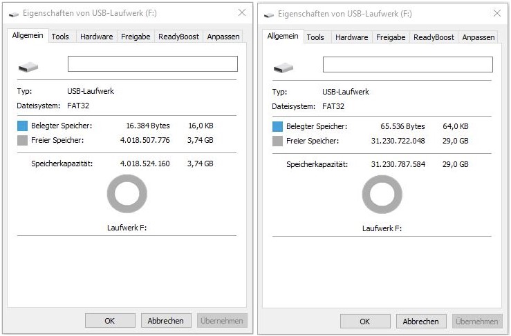 USB-Stick Kapazitätsangaben Gigabyte und Megabyte