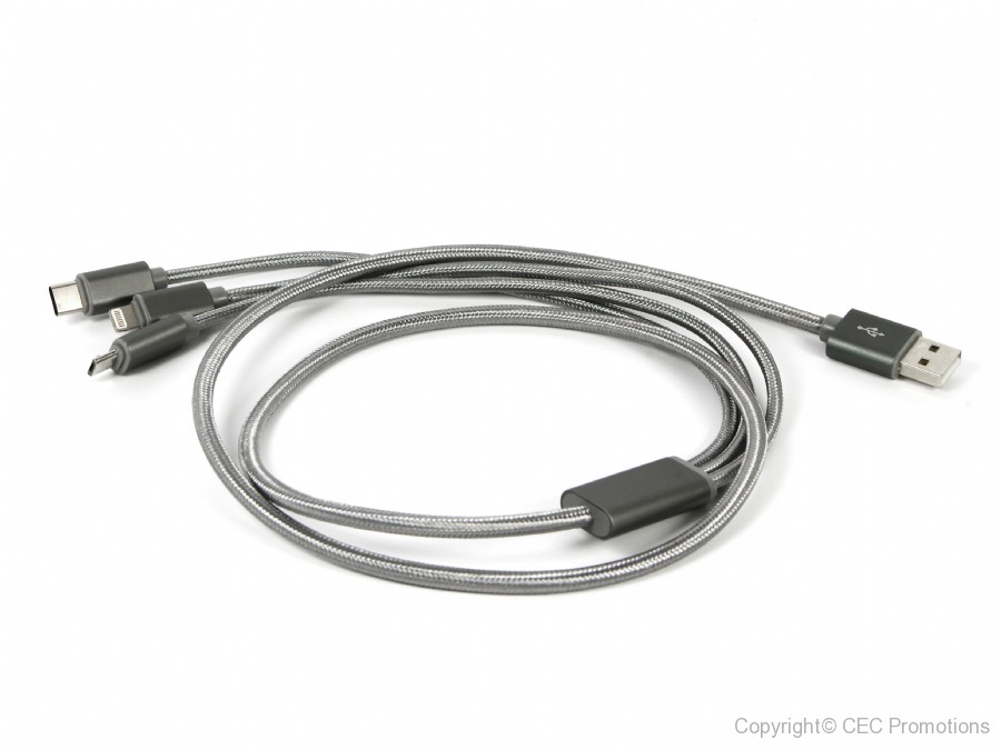 Langes Ladekabel Textil 3in1