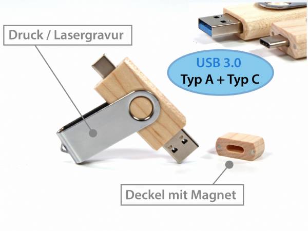 NatureTwister OTG USB-Stick aus Holz, herausdrehbar