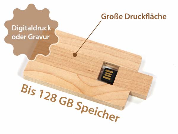 USB Stick Karte Wood groß, aus Holz mit Logo