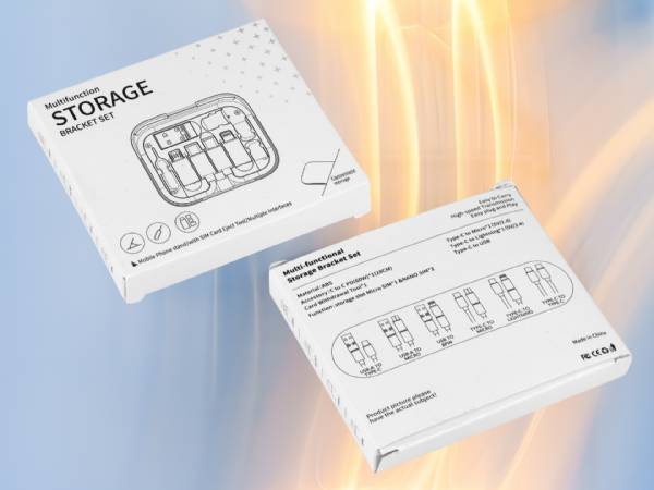 Multifunktionales Adapter-Set mit verschiedenen Schnittstellen und SIM-Karten-Werkzeug in ansprechender Verpackung.