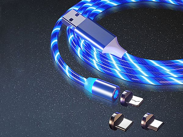 LED- Lauflicht Ladekabel mit Micro iPhone Type C  Magnetadapter