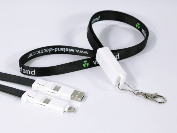 Multifunktionales 6 in 1 Ladekabel, 80 cm Umhängeband, beidseitig vollflächig bedruckbar