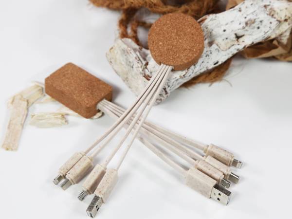 Ladekabel Eco Kork Bio Kunststoff für iPhones, Smartphones, mobile Endgeräte