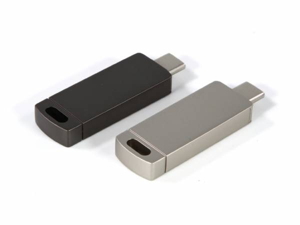 USB-Stick im eleganten Design in Schwarz und Silber mit Platz für individuelles Logo. Ideal für Werbezwecke.
