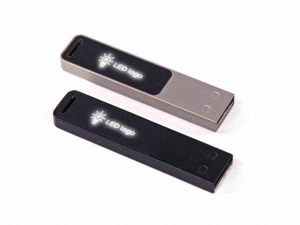 LED USB-Stick aus Metall mit Leuchteffekt, idealer Werbeartikel