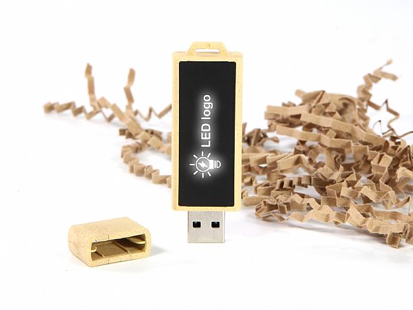 LED USB-Stick aus Weizenstroh mit Leuchteffekt als idealer Werbeartikel