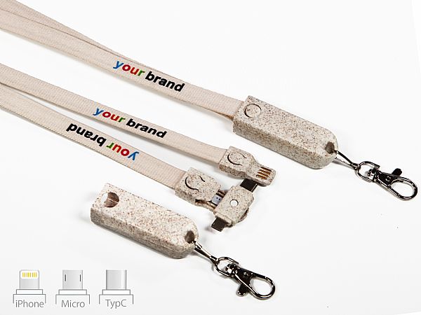 3-in-1 Lanyard Ladekabel - Wheatstraw