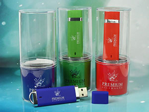 USB Stick verpackung transparent messen firmenlogo aufdruck farbig