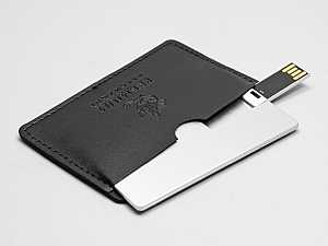 Elegante Lederhülle für USB Karten, mit Ihrem Logo bedruckbar