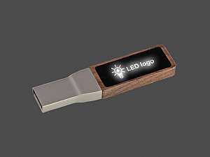 LED USB-Stick aus Metall und Holz mit Leuchteffekt, idealer Werbeartikel
