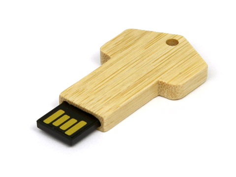 Schlüsselförmiger USB-Stick aus Holz, flacher Schlüssel mit Fläche für Logogravur oder Aufdruck