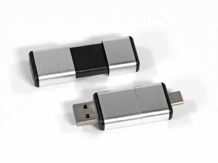 Schiebe Dual USB Metal Click mit Logo bedruckbar - robust und günstig!