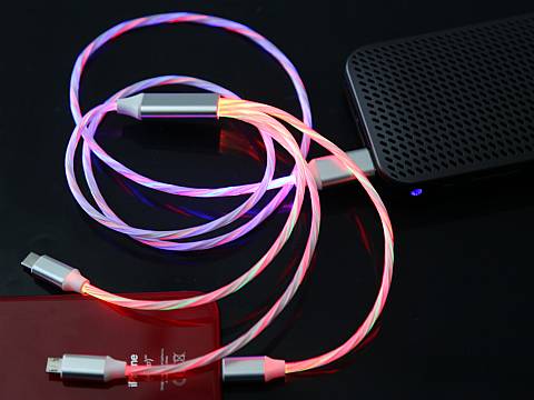 Ladekabel Micro iPhone Type C mit LED Flowing Lights