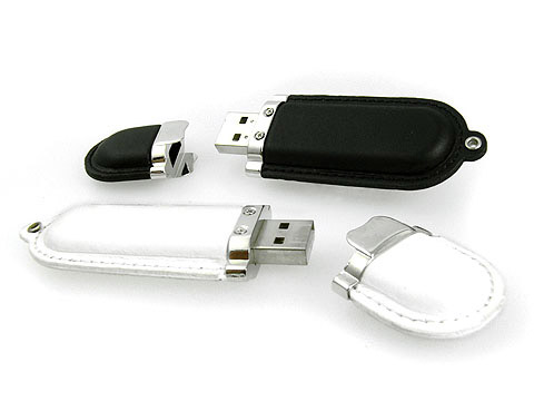 Edler USB-Stick aus Leder, weißes Leder mit Aufdruck als Werbegeschenk
