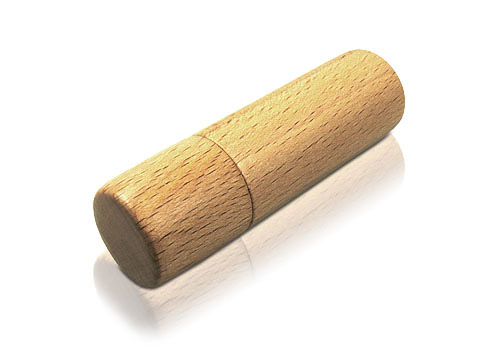Runder USB Stick aus Holz mit Logo