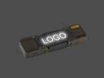 USB-Stick mit transparentem Gehäuse und individuell bedruckbarem Logo-Bereich für personalisierte Werbezwecke.
