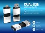 Dual USB-Stick mit Aluminium-Gehäuse, Schiebemechanismus und Platz für individuelle Lasergravur.