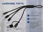 Ladekabel mit verschiedenen Anschlüssen (USB-C, USB Micro, iPhone) und individuellem Logo-Design.