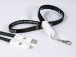 Lanyard mit zwei USB-Anschlüssen, ideal für Werbezwecke, inklusive Platz für individuelles Branding.