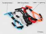 Ladekabel mit Karabiner: Karabinerhaken, 60 Watt Schnellladen, USB-C und Lightning, 5 Farben