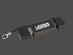 USB-Stick mit grauem Gehäuse und Platz für individuelle Logobeschriftung, ideal für Werbezwecke und Geschäftsgeschenke.