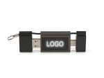 USB-Stick mit individuellem Logo-Bereich und schwarzem Gehäuse, ideal für Werbezwecke und zur Markenpräsentation.
