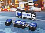 USB-Stick im Lkw-Design mit individuellem Logo-Bereich für kreative Werbeideen und Sonderanfertigungen.