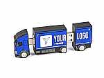 USB-Stick in Form eines Lkw mit Platz für individuelles Logo und kreativer Gestaltungsmöglichkeit.