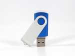 USB-Stick im schlichten Design mit blau-silberner Farbkombination und Platz für individuelle Logo-Bedruckung.