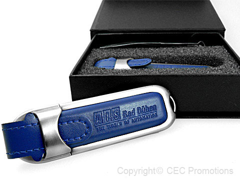 Blauer Leder-USB-Stick praegung Logo, Leder.02