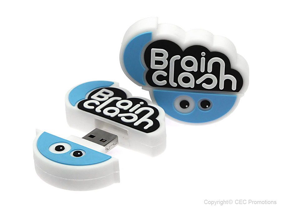 Brain Clash USB-Stick Logo Sonderform sonderanfertigung blau lustig