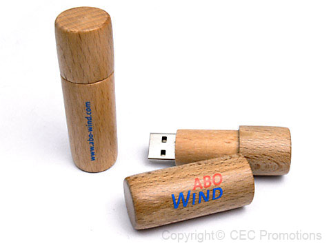 Holz-15 schmaler USB-Stick braun bedruckt, Holz.15
