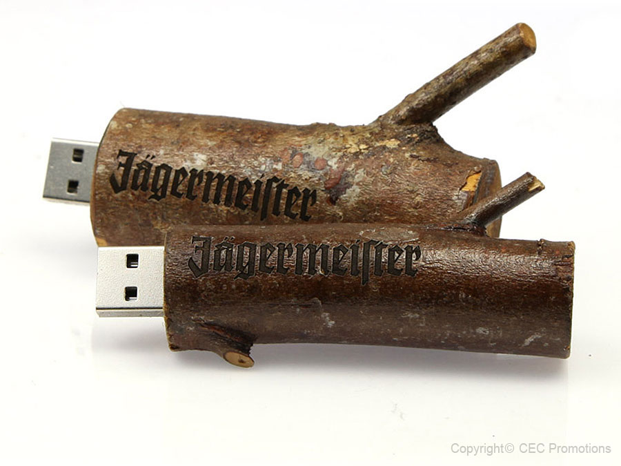 Jägermeister usb-stick Jaegermeister Holz Ast echt logo graviert Gravur Lasergravur Marke