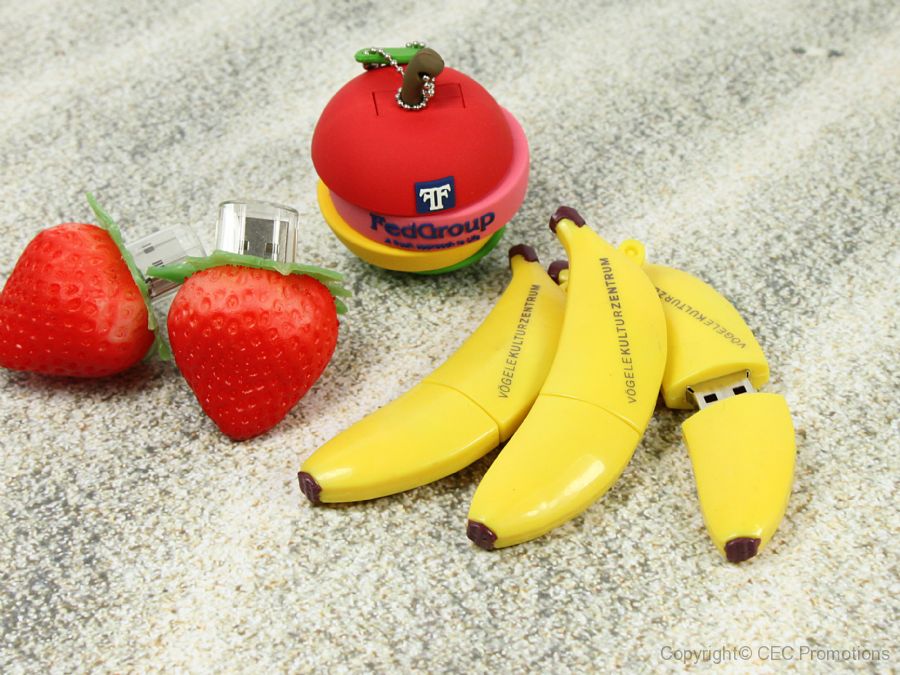 USB Stick custom Lebensmittel logo werbegeschenk banane apfel erdbeere obst