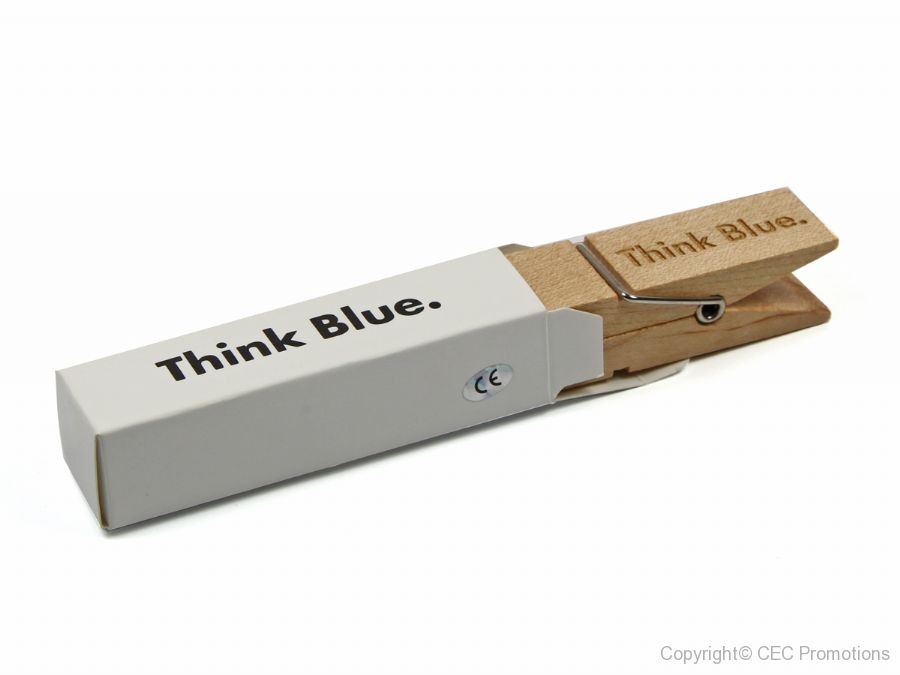 USB Sticks Wäscheklammer ausgefallen vw logo gravur think blue
