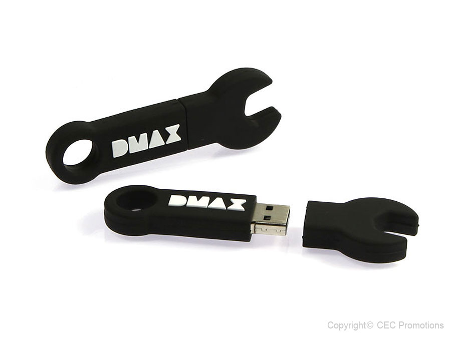 bau usb-stick schraubenschlüssel sonderanfertigung schwarz, CustomModifizierbar, PVC