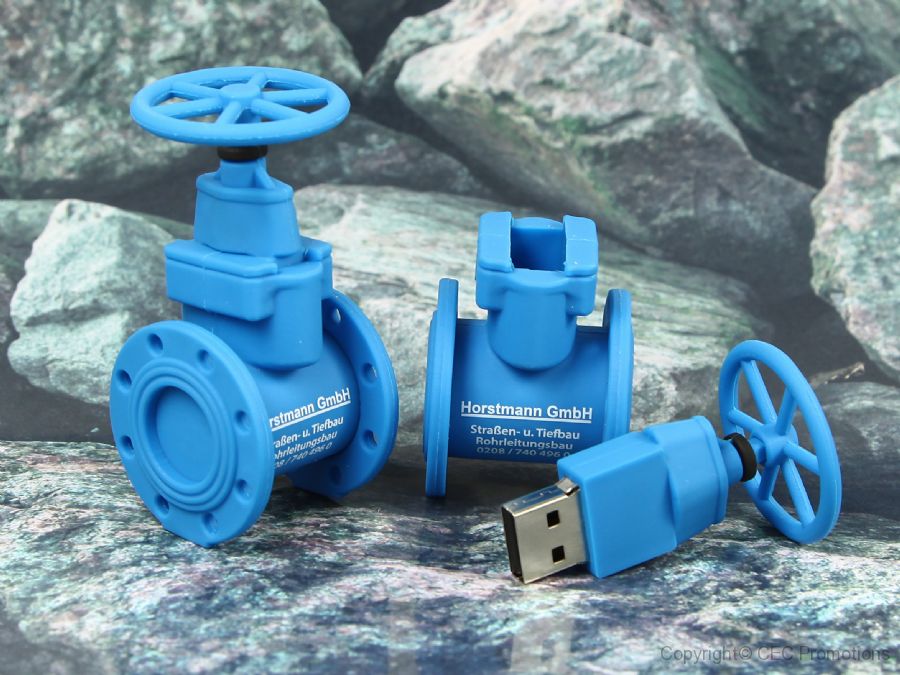 sonderform usb stick rohrleitungs absperr ventil mit logo