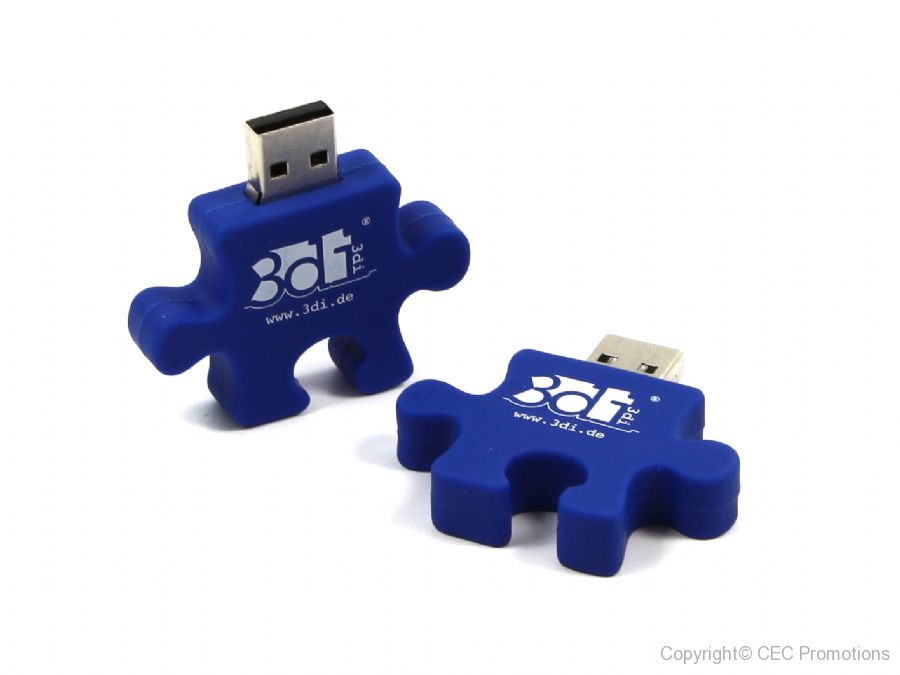 usb stick puzzle werbegeschenk blau logo weiss