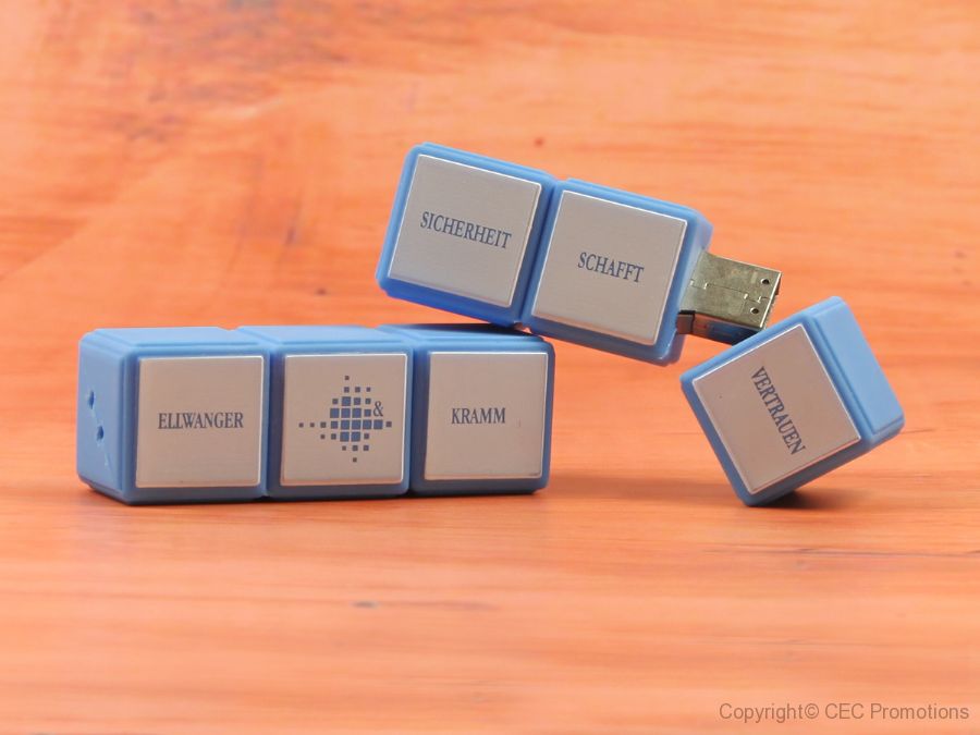 usb stick wuerfel zauberwuerfel kreativ weiss blau logo