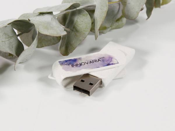 Weißer Full PLA Twister USB-Stick mit modernem Design.