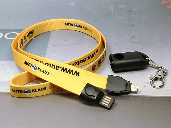 2 in 1 ladekabel lanyard band druck