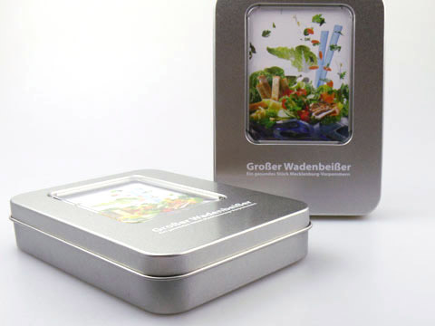 Geschenk-Verpackung graviert sichtfenster, M01 Eckige Metallbox