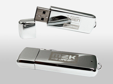 Hochglanz Metall USB-Stick silber graviert, Metall.13