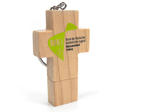 Holz-23 USB-Stick Kreuz braun kirche schlüsselanhänger, Holz.23