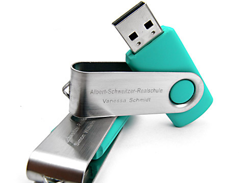 Metall-01 USB-Stick swing tuerkis graviert, Metall.01