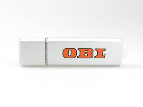 OBI USB-Stick mit Firmenlogo Werbegeschenk, deckel, Alu.07