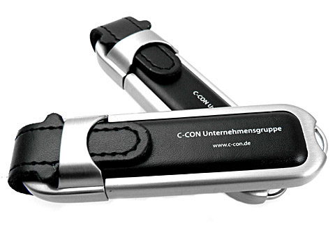 Schwarzer Leder USB-Stick bedruckt, Leder.02